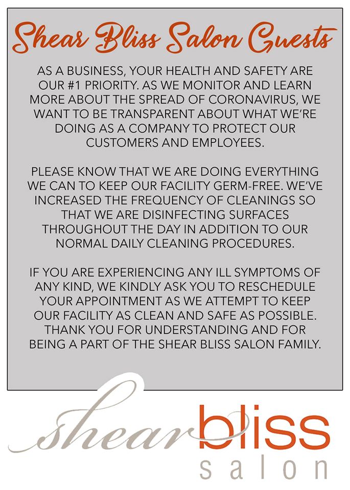 A Note From Your Shear Bliss Family Shear Bliss Beauty